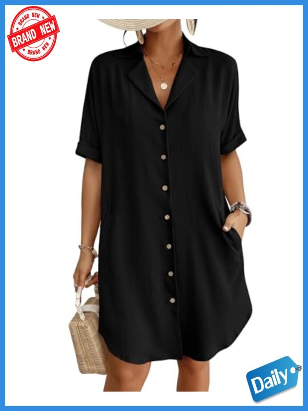 Women's Swim Cover Up Button Down Short Sleeve Beach Shirt Gauze Dress